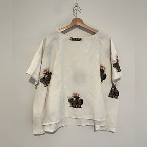 Creatures of Comfort, Cream linen cactus blouse, size M/L